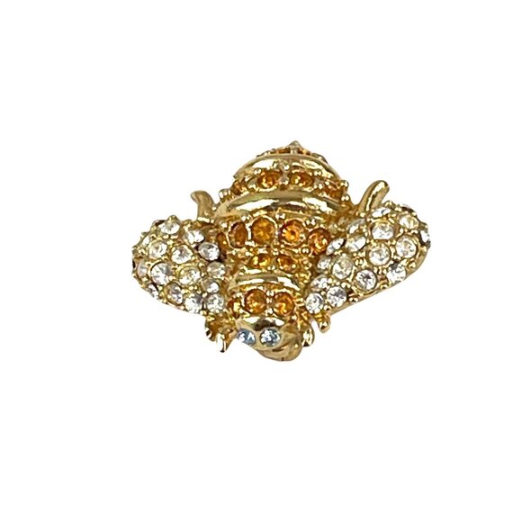 Monet Rare Gold Tone Bee Brooch With Orange & Clear Crystals - Picture 5 of 13